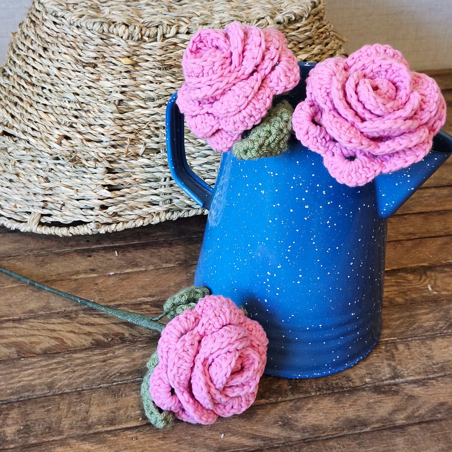 Handmade Crocheted Pink Rose