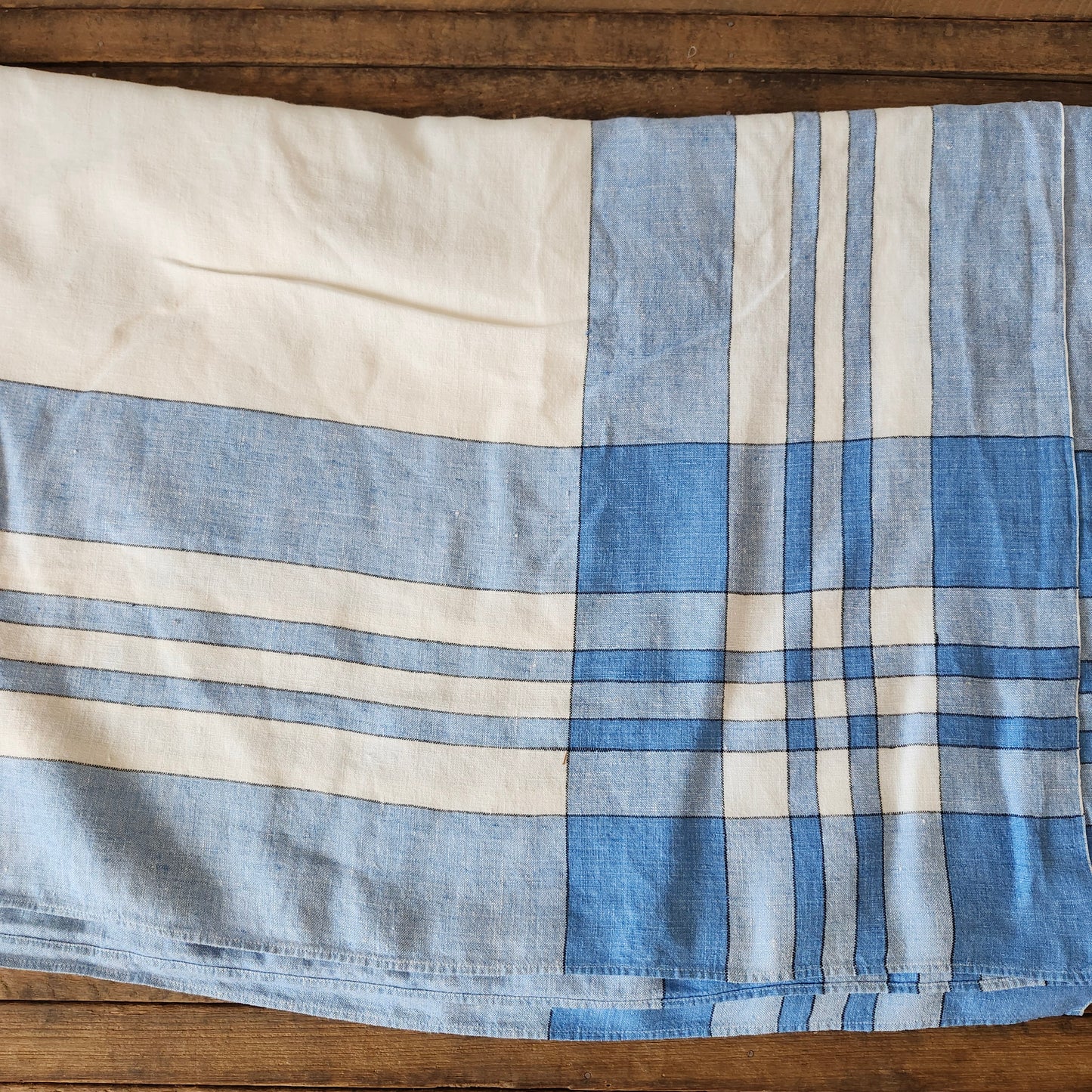 Blue and White Plaid Vintage Tablecloth