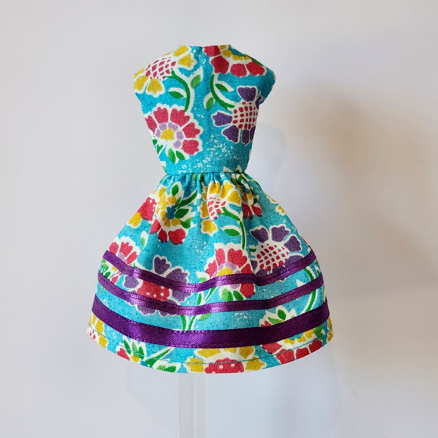 Turquoise and Purple Ribbon Dress for 9" fashion dolls