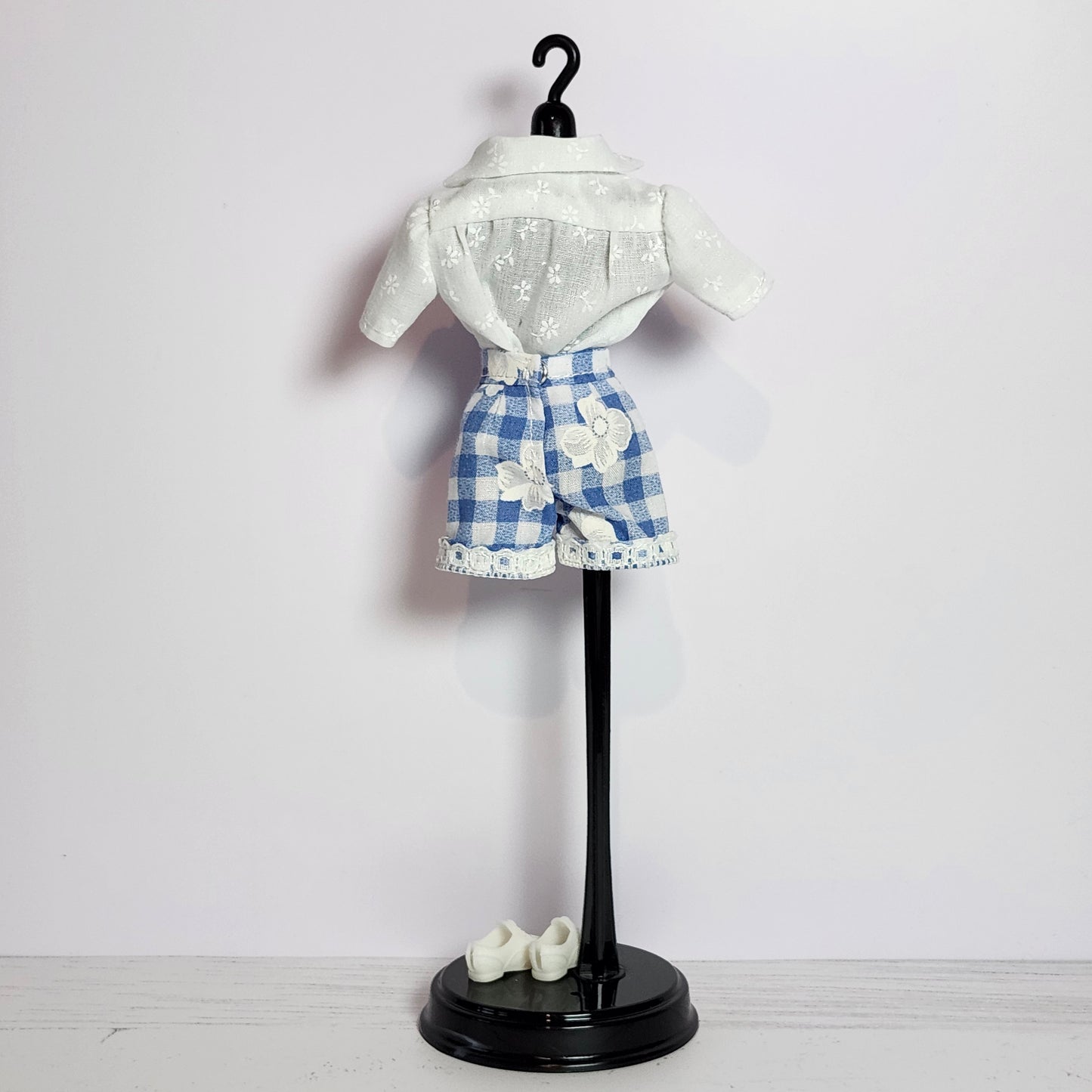 Daisy Blue Gingham Shorts and Floral Blouse for 11 1/2" fashion dolls