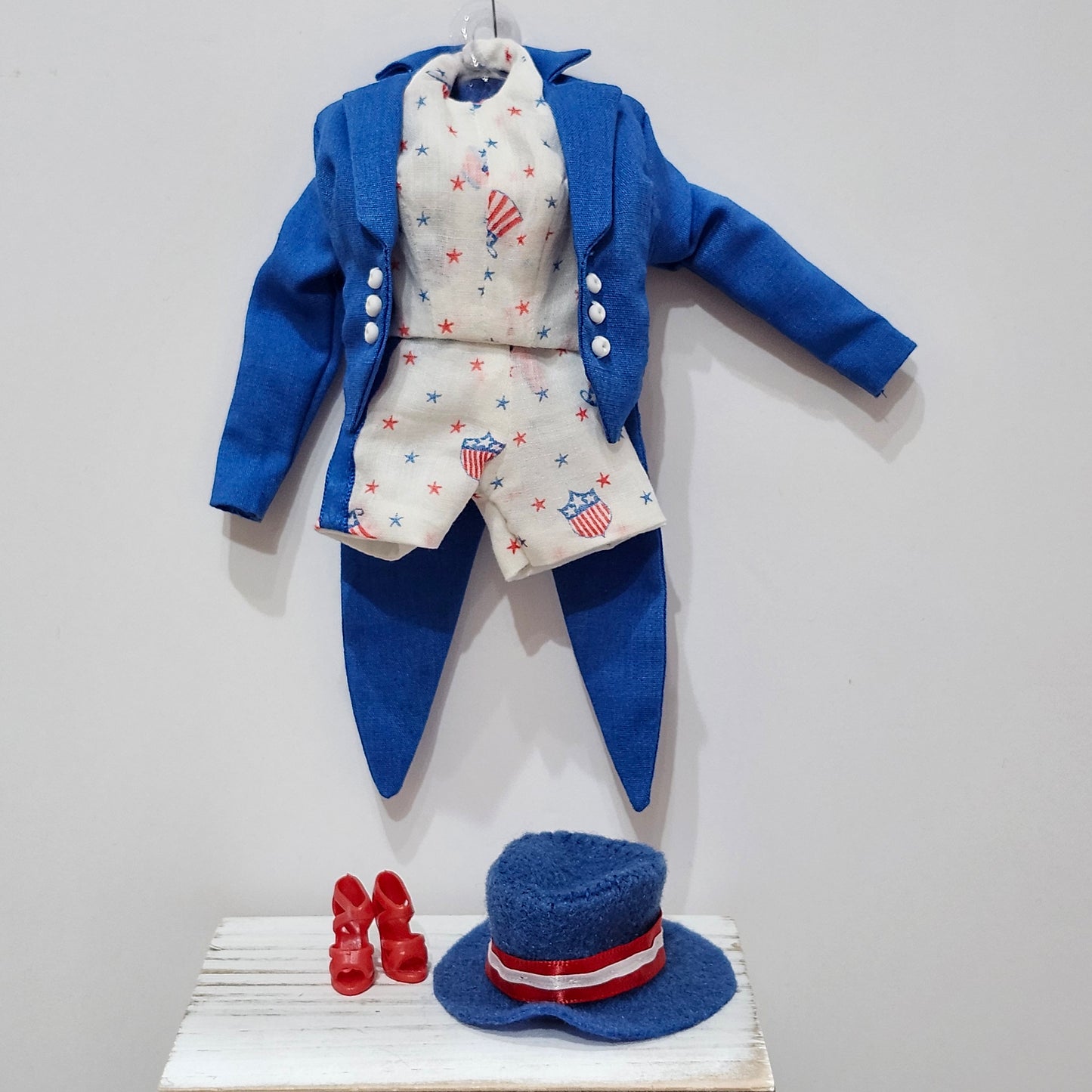 Patriotic Carnival Outfit for 11 1/2" fashion dolls, vintage hankie, OOAK