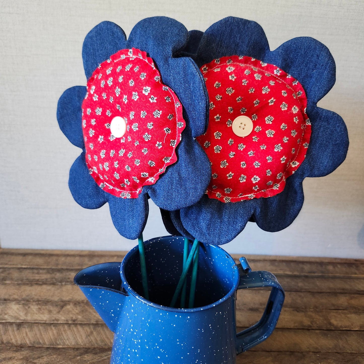 Patriotic Blue and Red Fabric Flower
