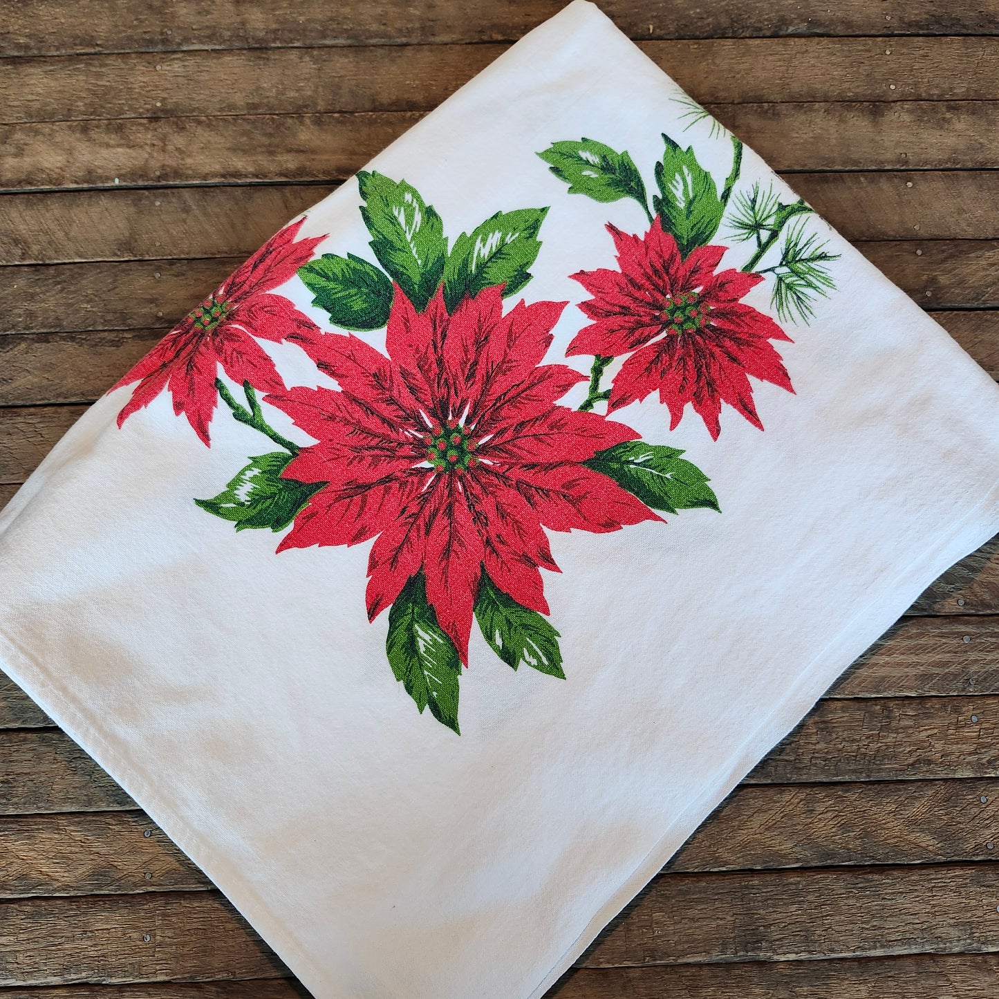 Poinsettias and Bells Vintage Christmas Tablecloth