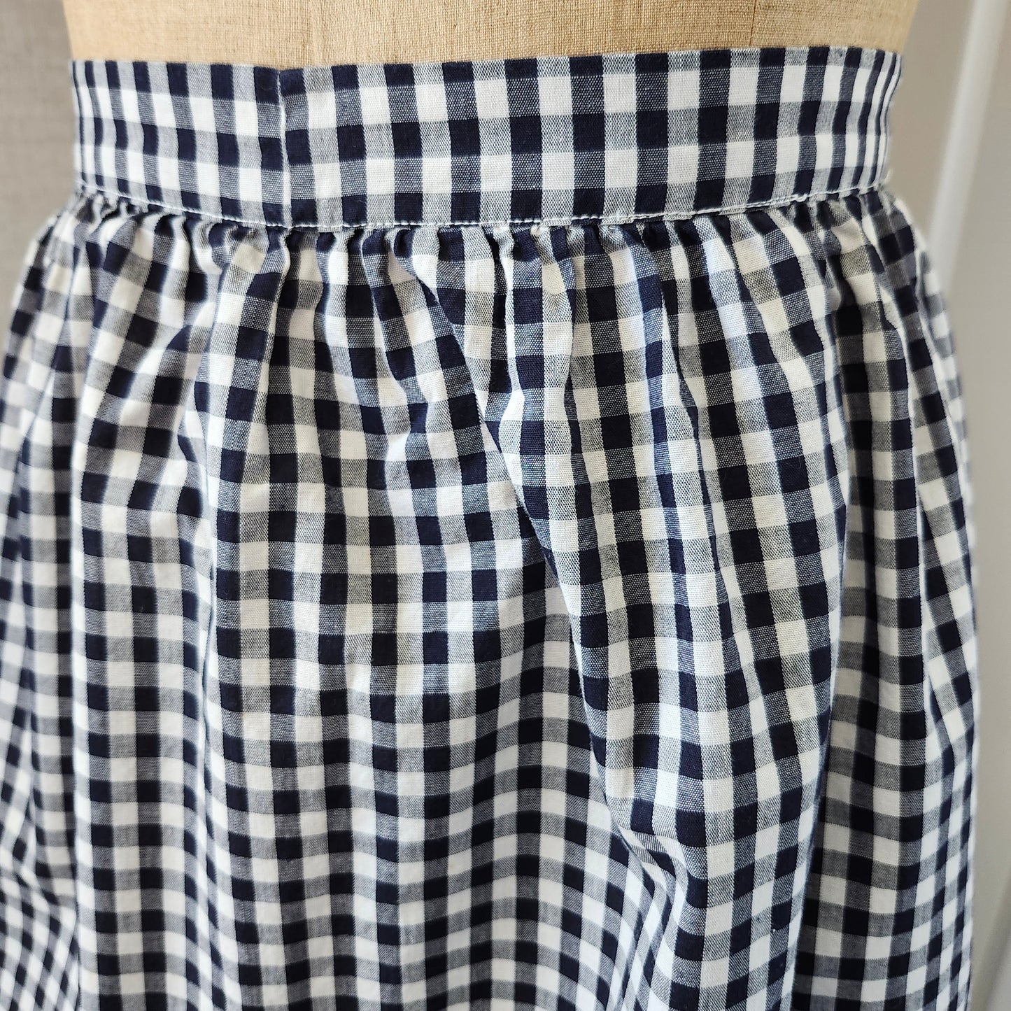 Black and White Gingham Vintage Half Apron with Red Cross Stitched Design