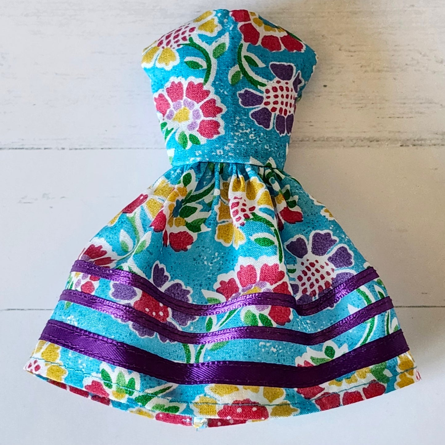 Turquoise and Purple Ribbon Dress for 9" fashion dolls