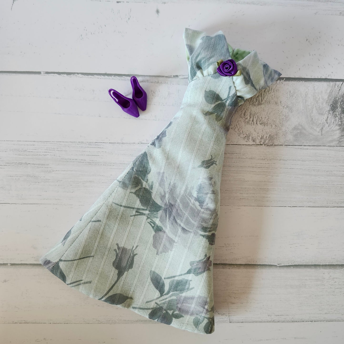 Purple Rose on Green Vintage Style Evening Gown for 11 1/2" fashion dolls