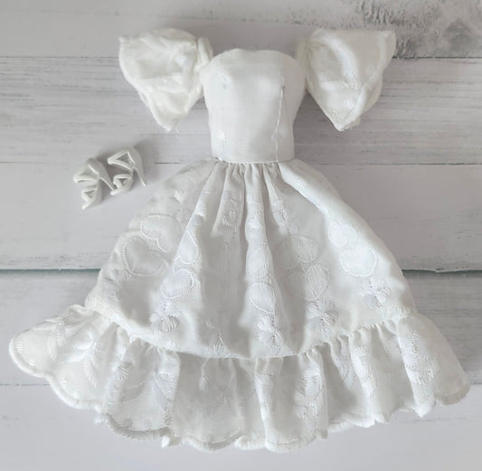 White Hearts and Bows Ruffled Dress for 11 1/2" fashion dolls