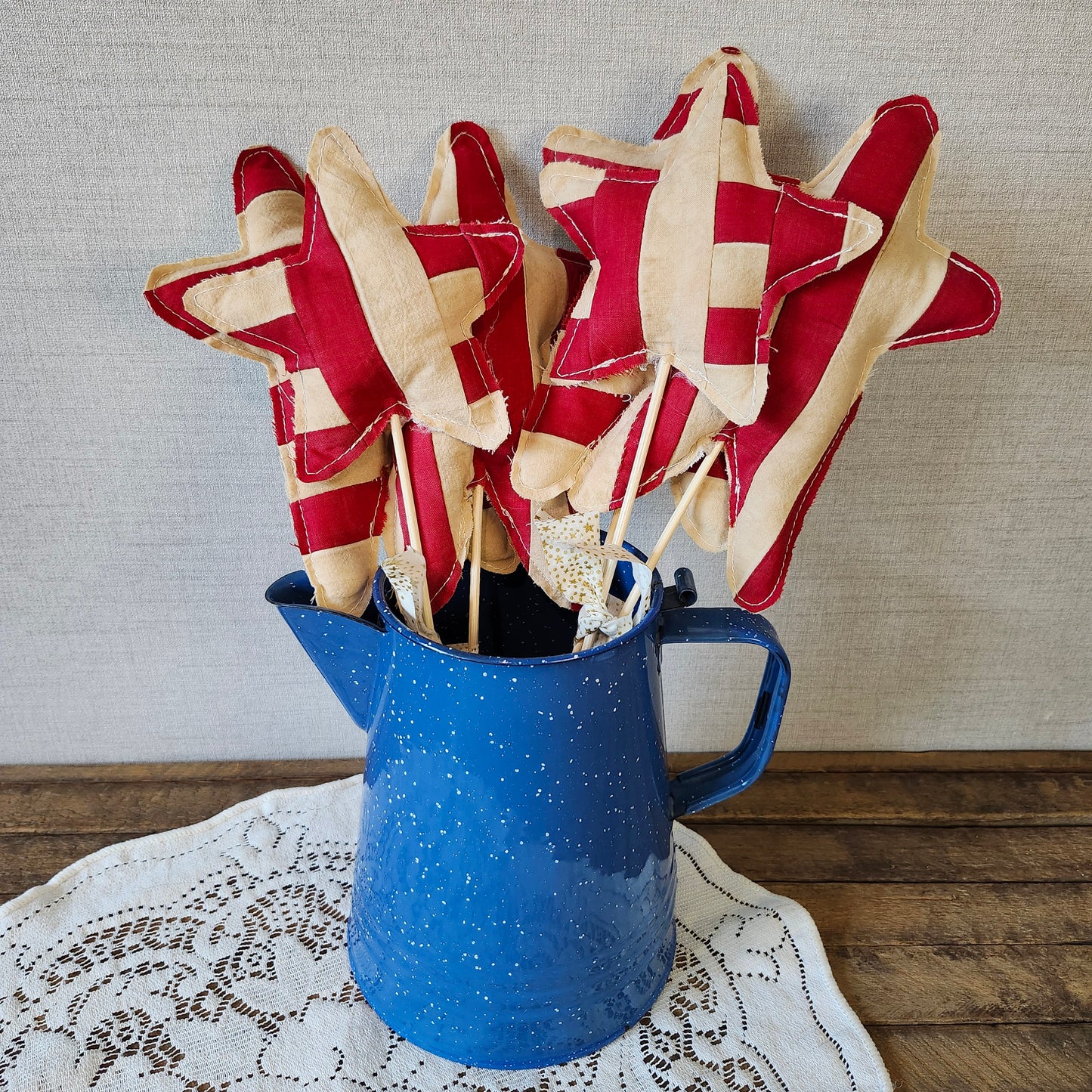 Red and White Striped Stars, set of 3