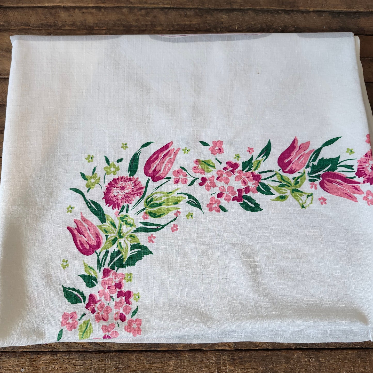Pink and Gray Floral Vintage Tablecloth