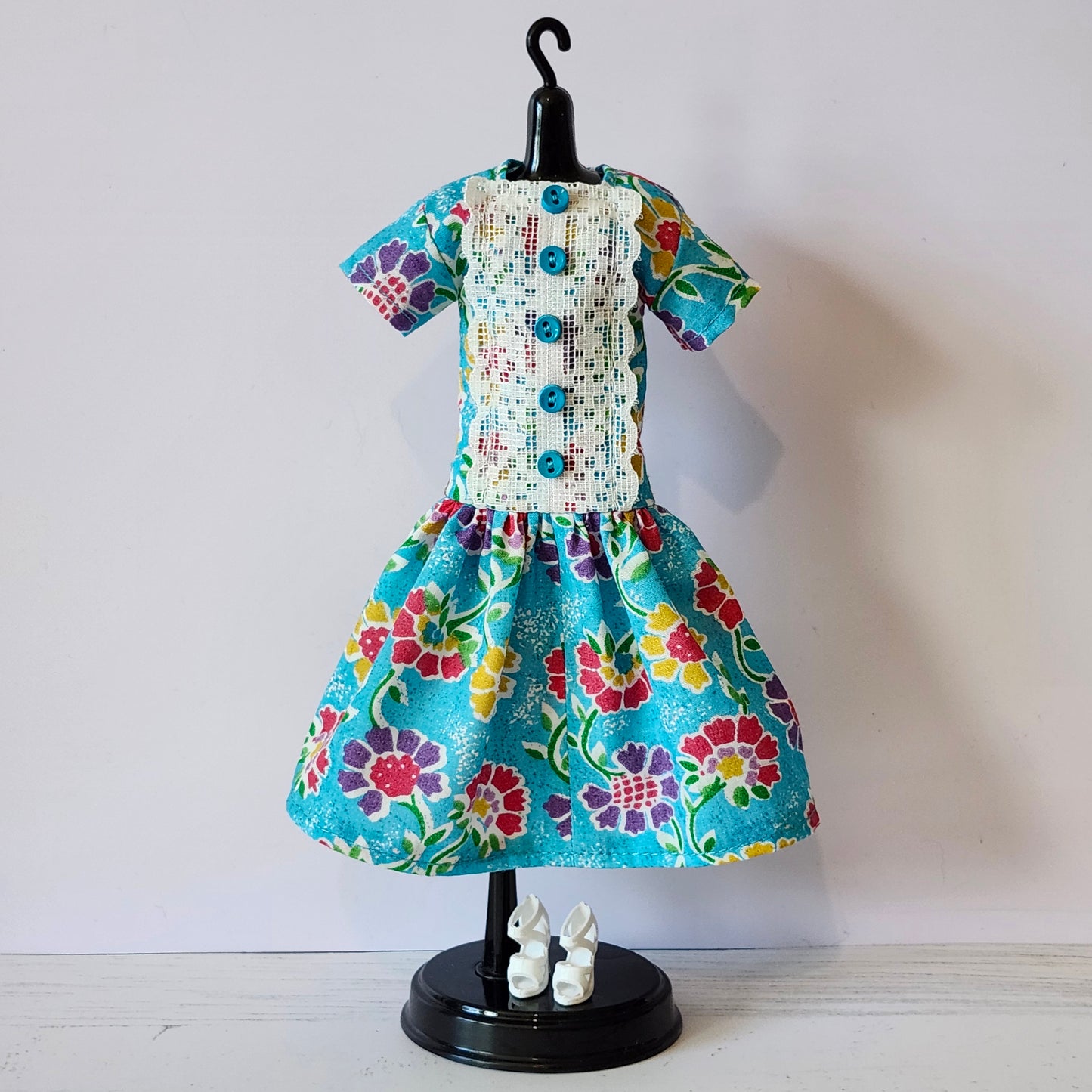 Lace and Turquoise Drop Waist Dress for 11 1/2" fashion dolls