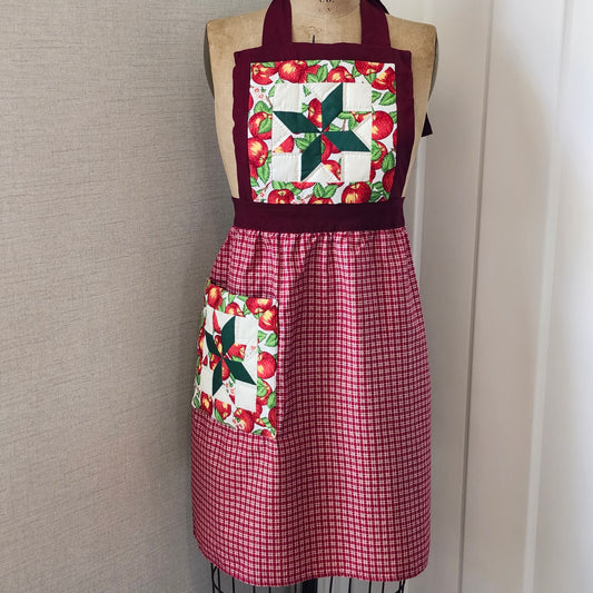 Apple Print Quilted Bib Vintage Apron