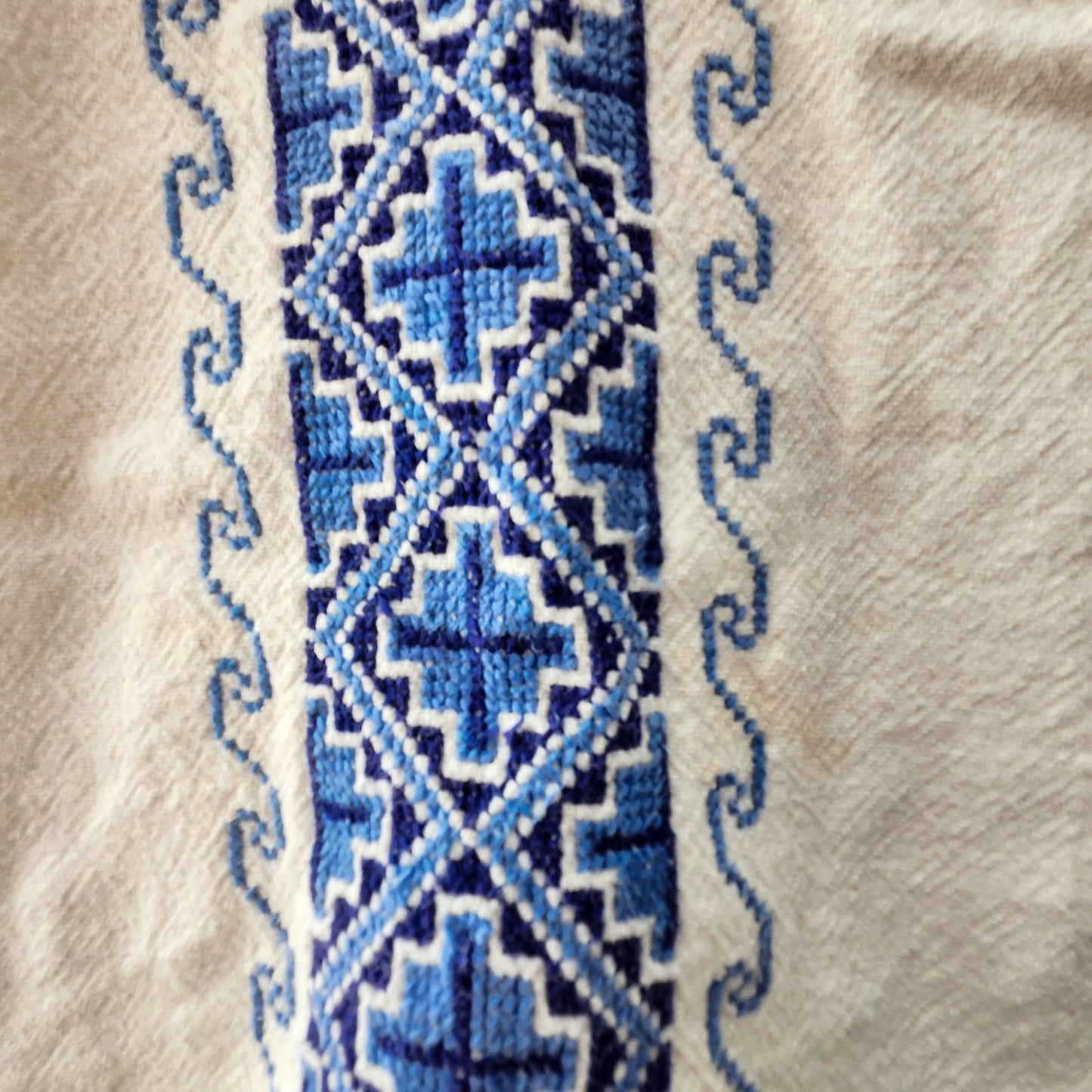 Boho Blue Embroidered White Blouse Handmade