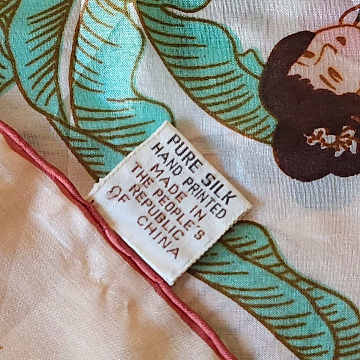 Vintage Triangle Brand Hand Printed Silk Scarf, Chinese Ladies Design