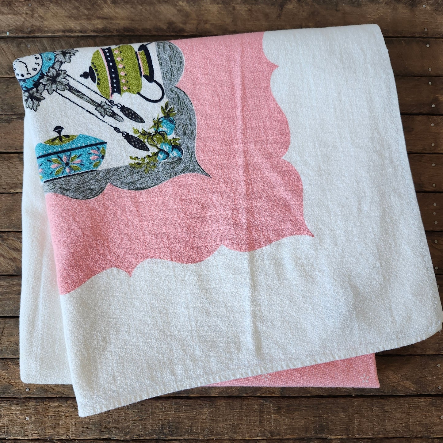 Pink Kitchen Scene MCM Vintage Startex Tablecloth
