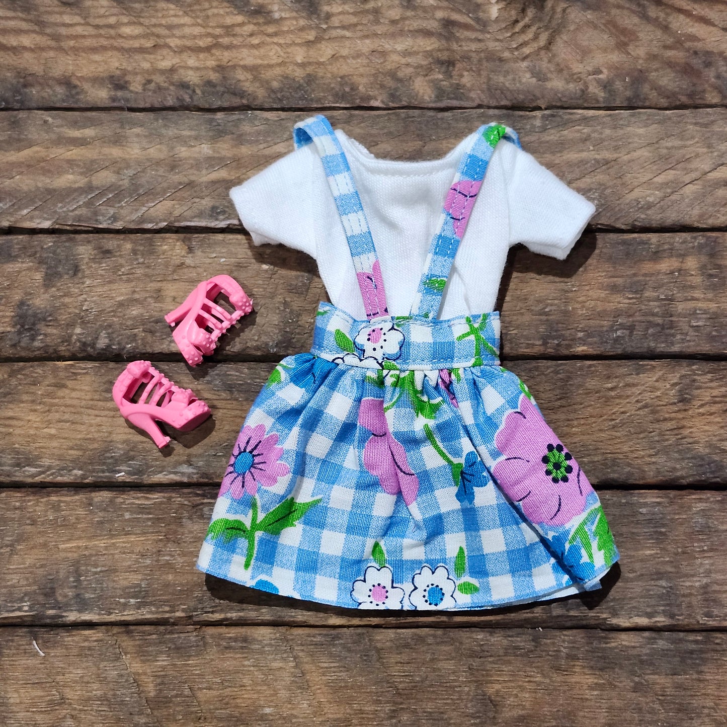 Blue Check Floral Overall Skirt Outfit for 11 1/2" fashion dolls