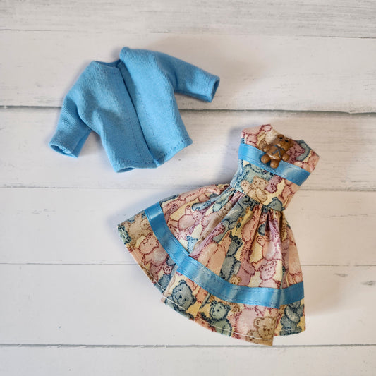 Teddy Bear Dress and Sweater for 9" girl fashion dolls