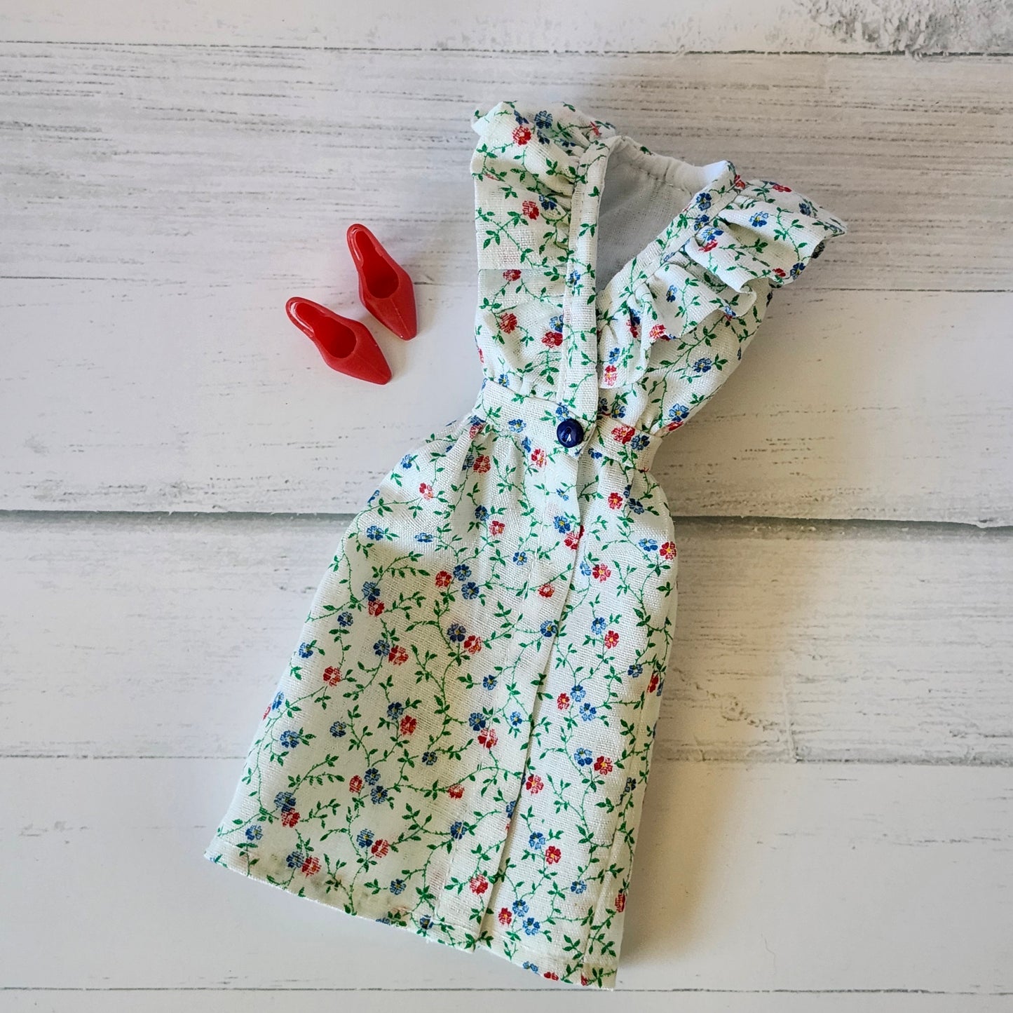 Red, White, and Blue Floral Ruffle Wrap Dress for 11 1/2" fashion dolls