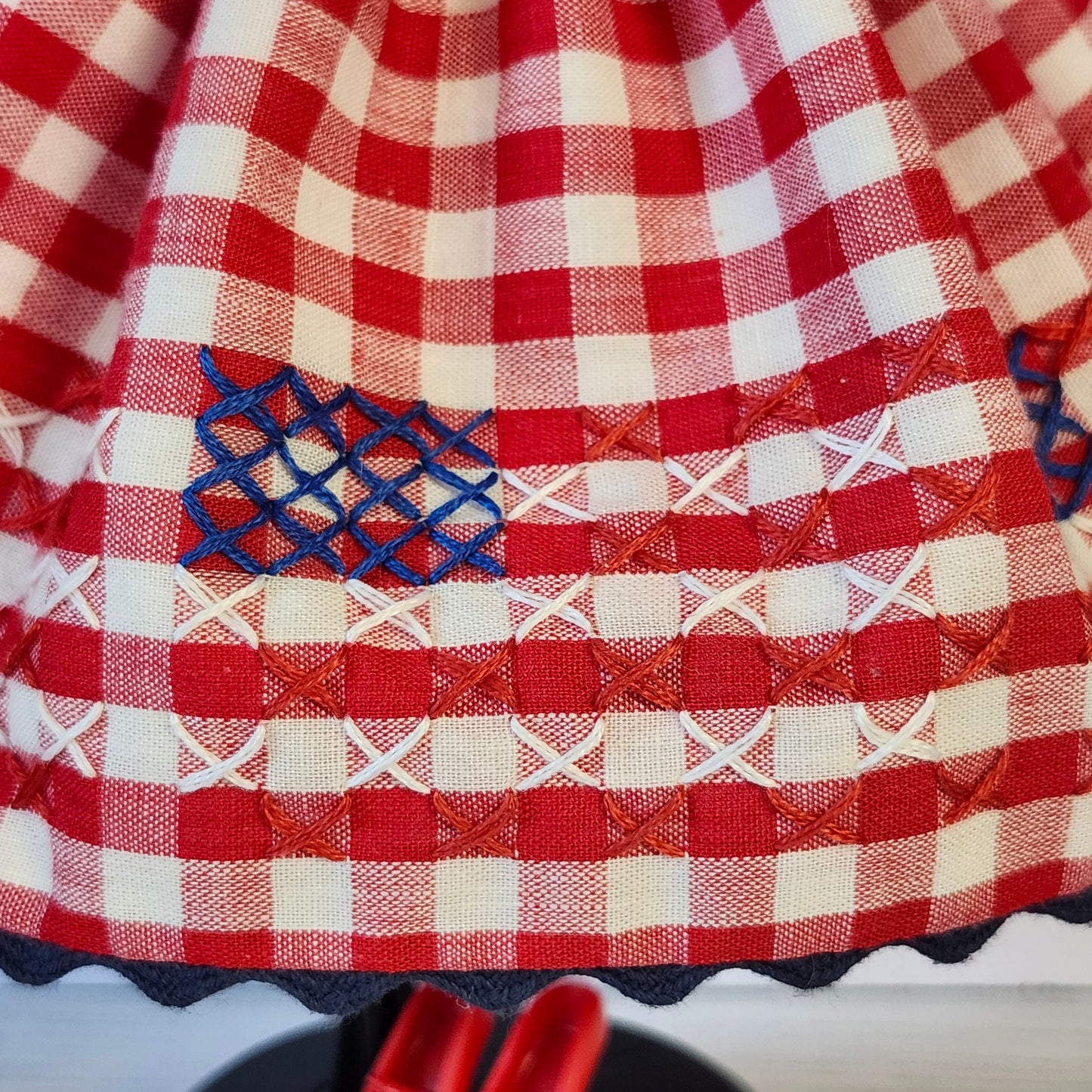 Flags on Gingham Hand Stitched Dress for 11 1/2" fashion dolls