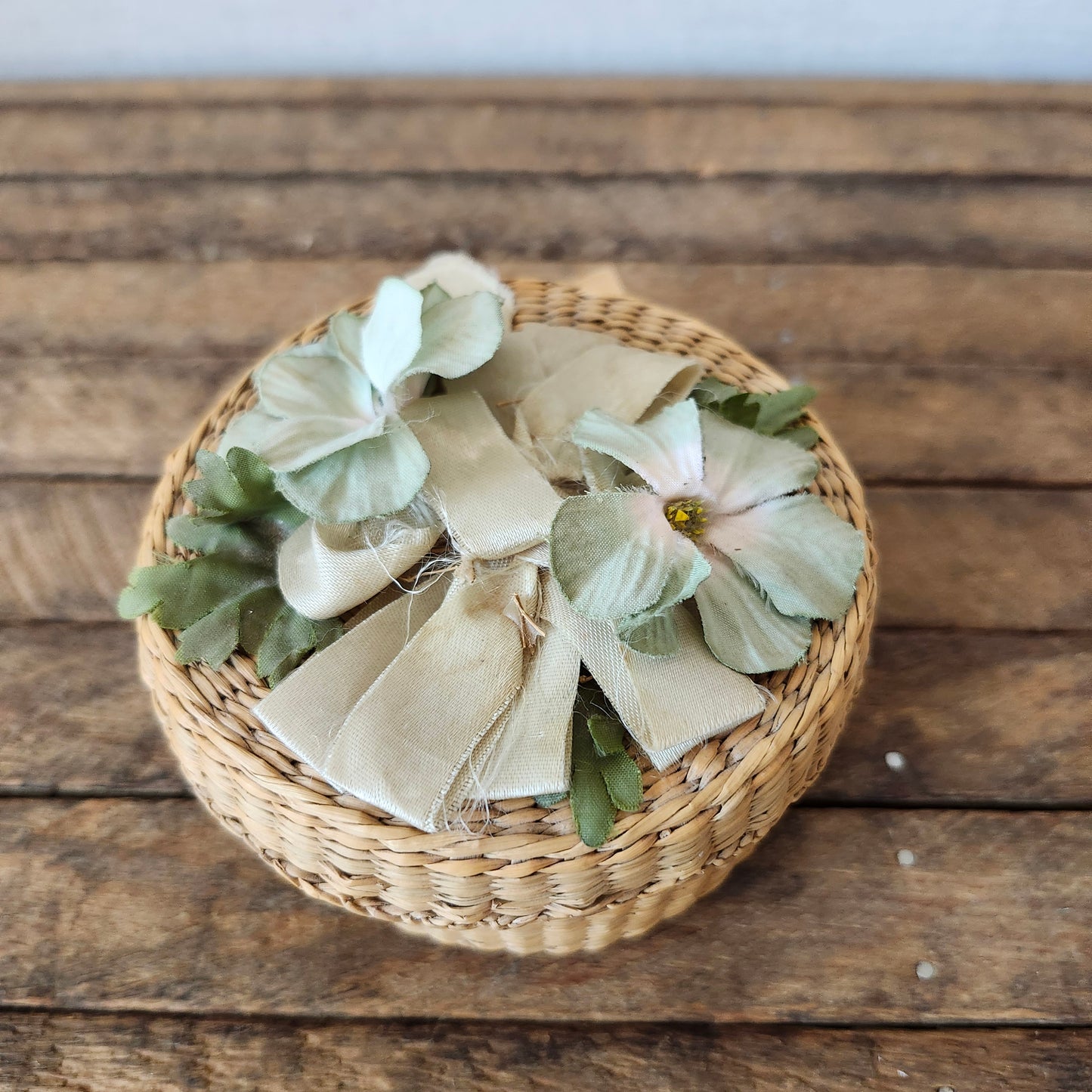 Vintage Handwoven Basket with Flowers on the Lid