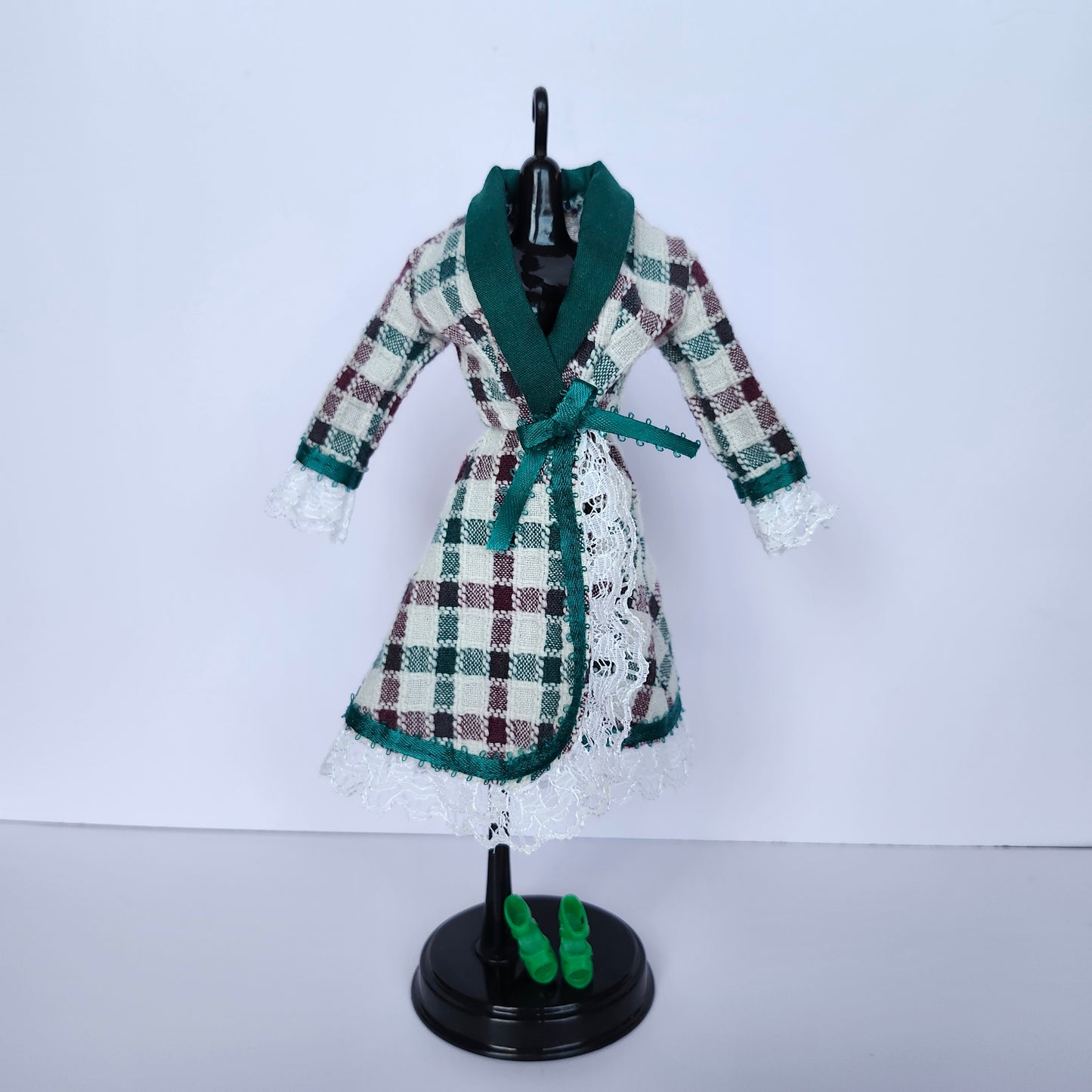 Christmas Plaid and Lace Wrap Dress for 11 1/2" fashion doll