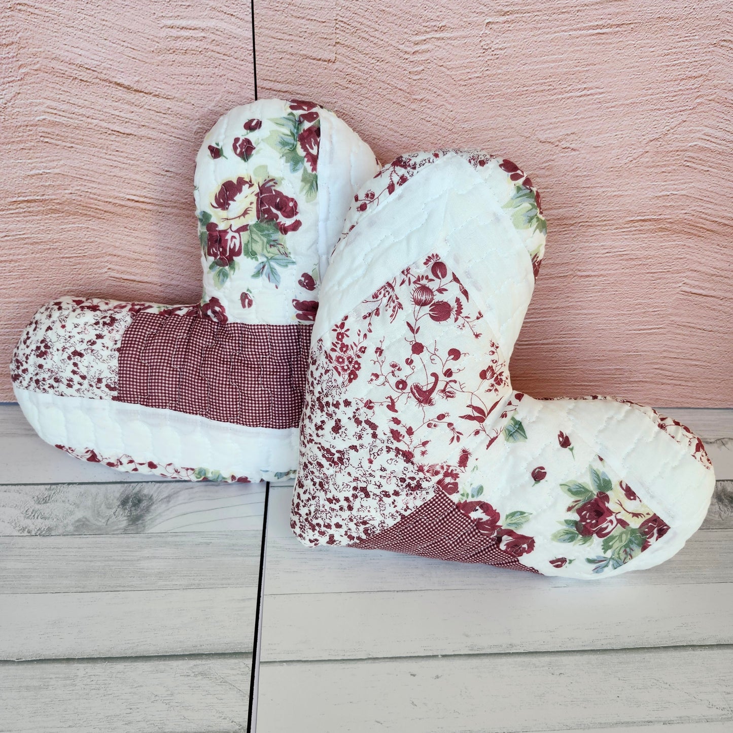 Floral Patchwork Quilted Heart Pillow