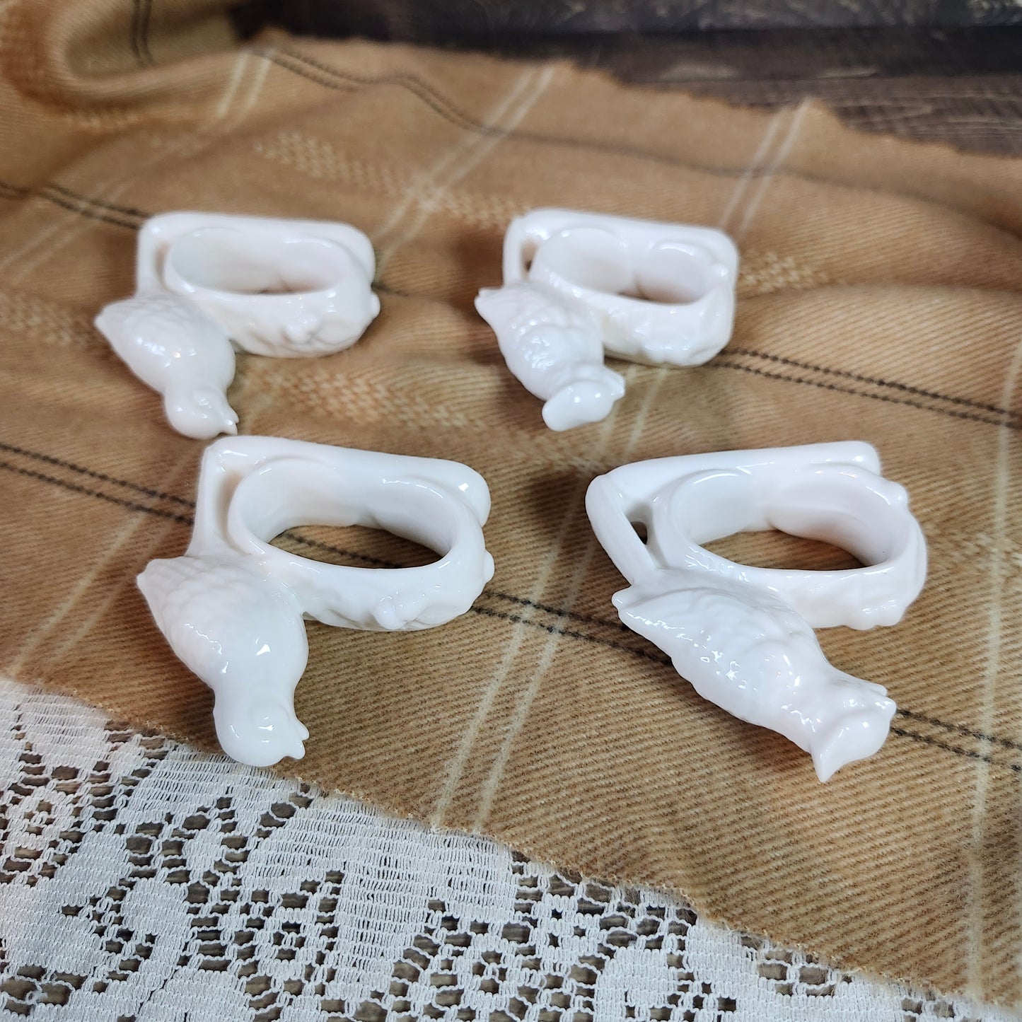 White Bird Napkin Rings, Vintage Bone China, set of 4