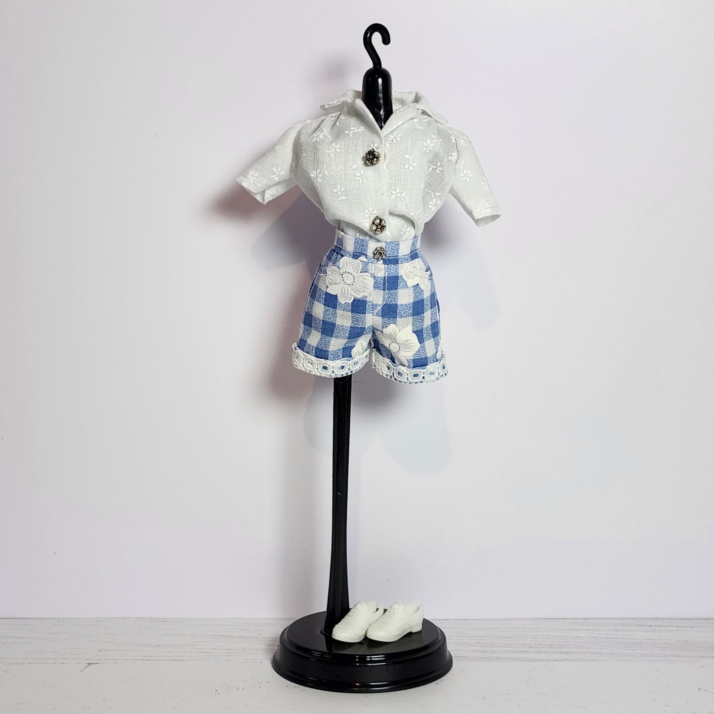 Daisy Blue Gingham Shorts and Floral Blouse for 11 1/2" fashion dolls