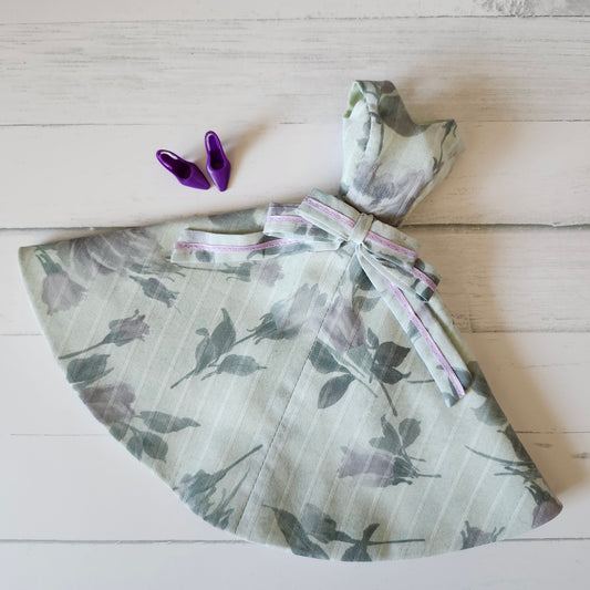 Green and Purple Bow Front Evening Gown for 11 1/2" fashion dolls