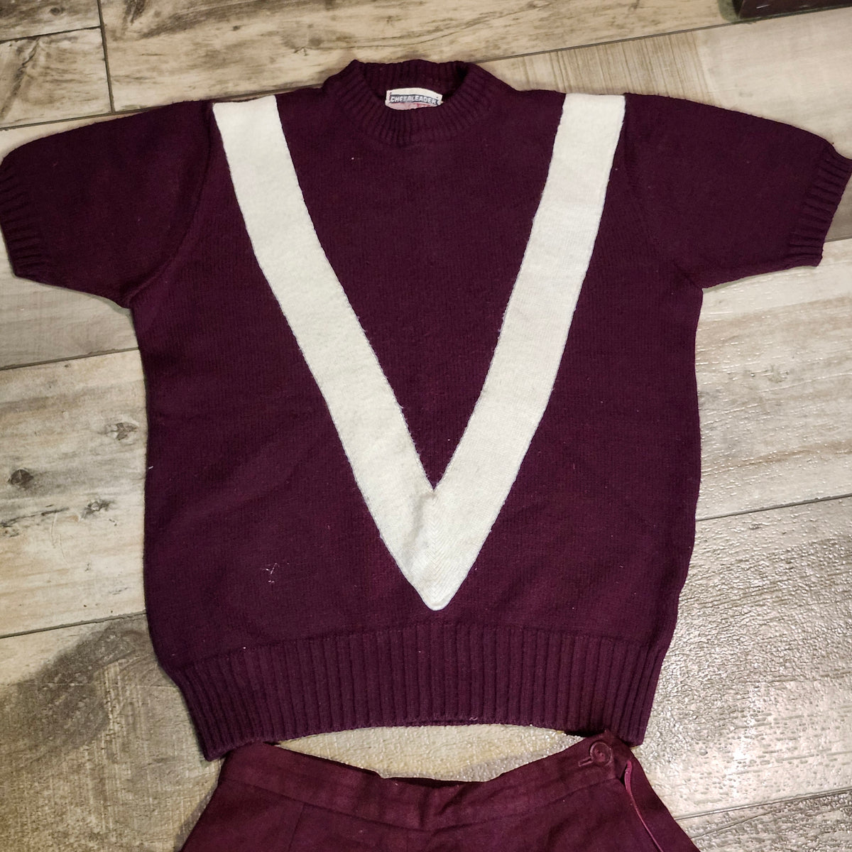 Vintage Maroon and Cream Cheerleader Uniform