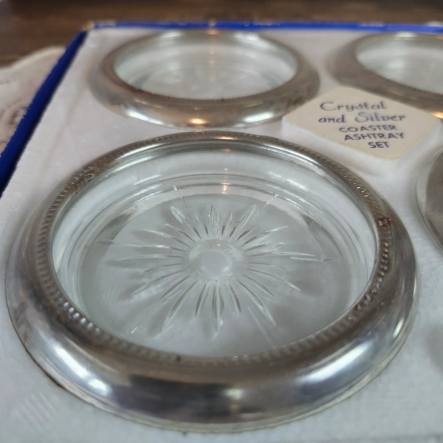 Crystal and Silver Coaster/Ashtray Set, vintage