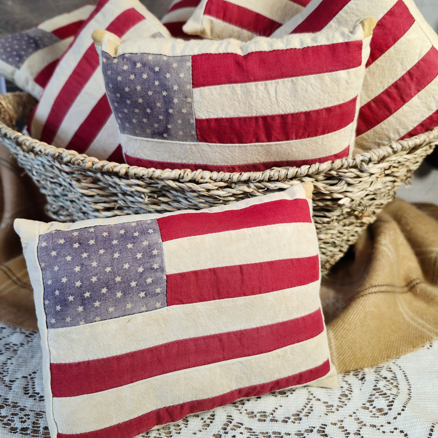 Flag Mini Pillow, shelf tuck, bowl filler