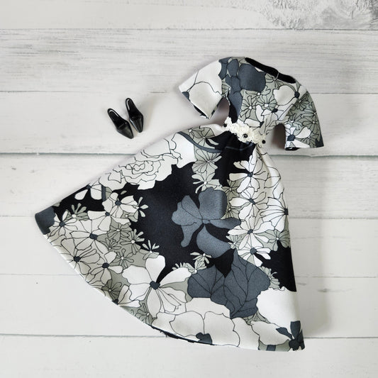 Black and White Floral Ball Gown for 11 1/2" fashion dolls