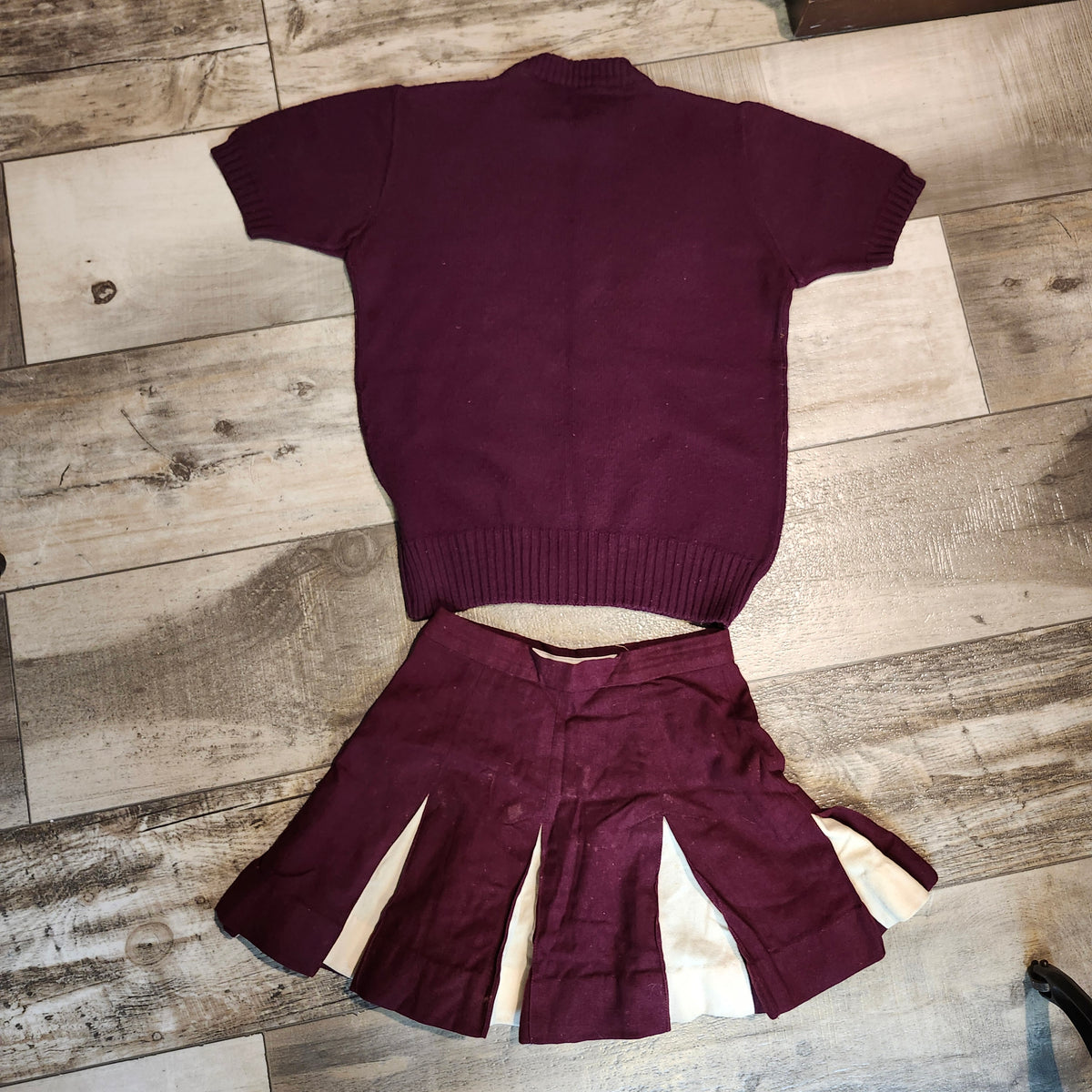 Vintage Maroon and Cream Cheerleader Uniform