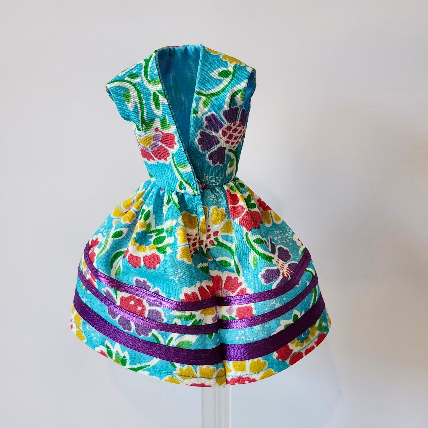 Turquoise and Purple Ribbon Dress for 9" fashion dolls
