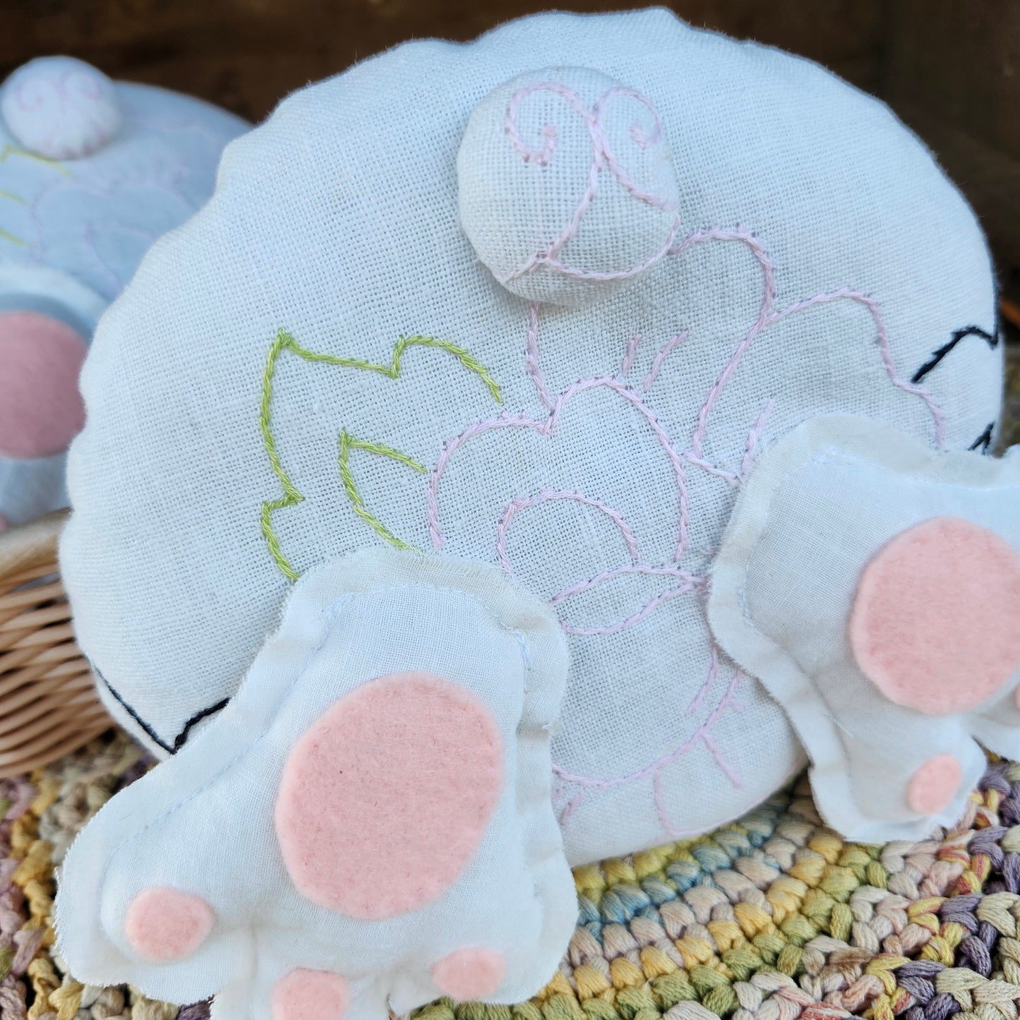 Pink Floral Bunny Butt decor, handmade, vintage linen