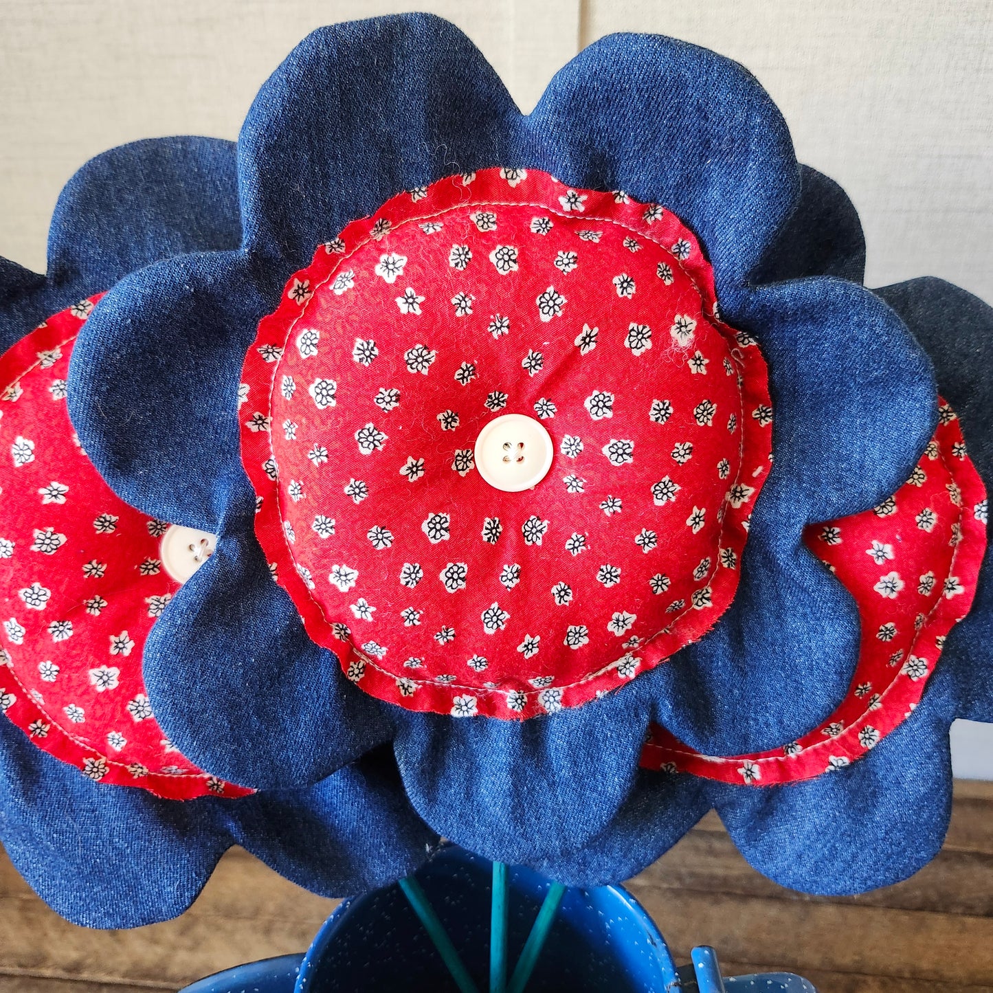 Patriotic Blue and Red Fabric Flower
