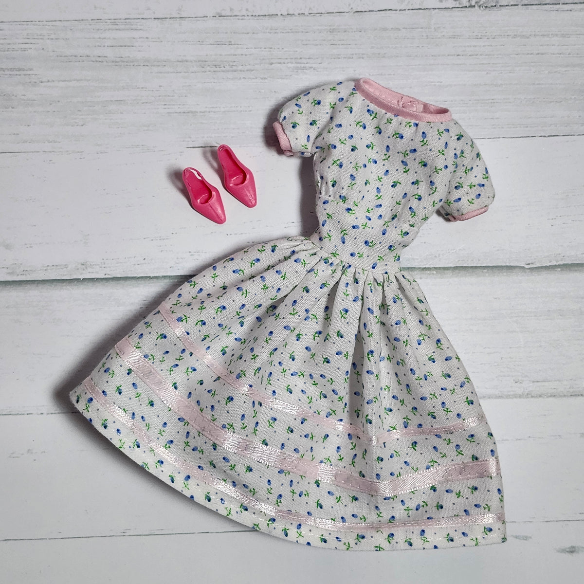 Tiny Blue Flowers and Pink Trim Dress for 11 1/2" fashion dolls
