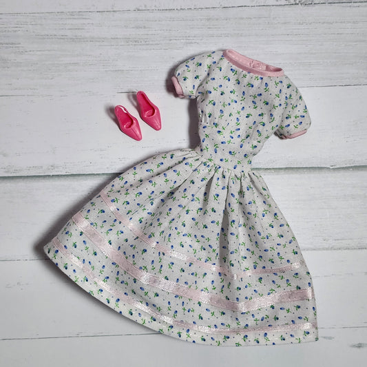 Tiny Blue Flowers and Pink Trim Dress for 11 1/2" fashion dolls