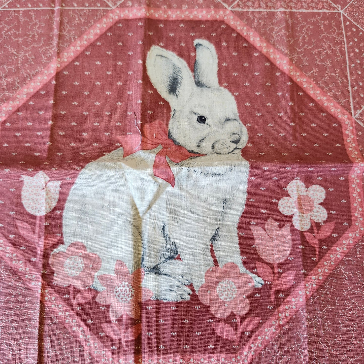 Bunny on Pink Background Pillow Cut and Sew Panel