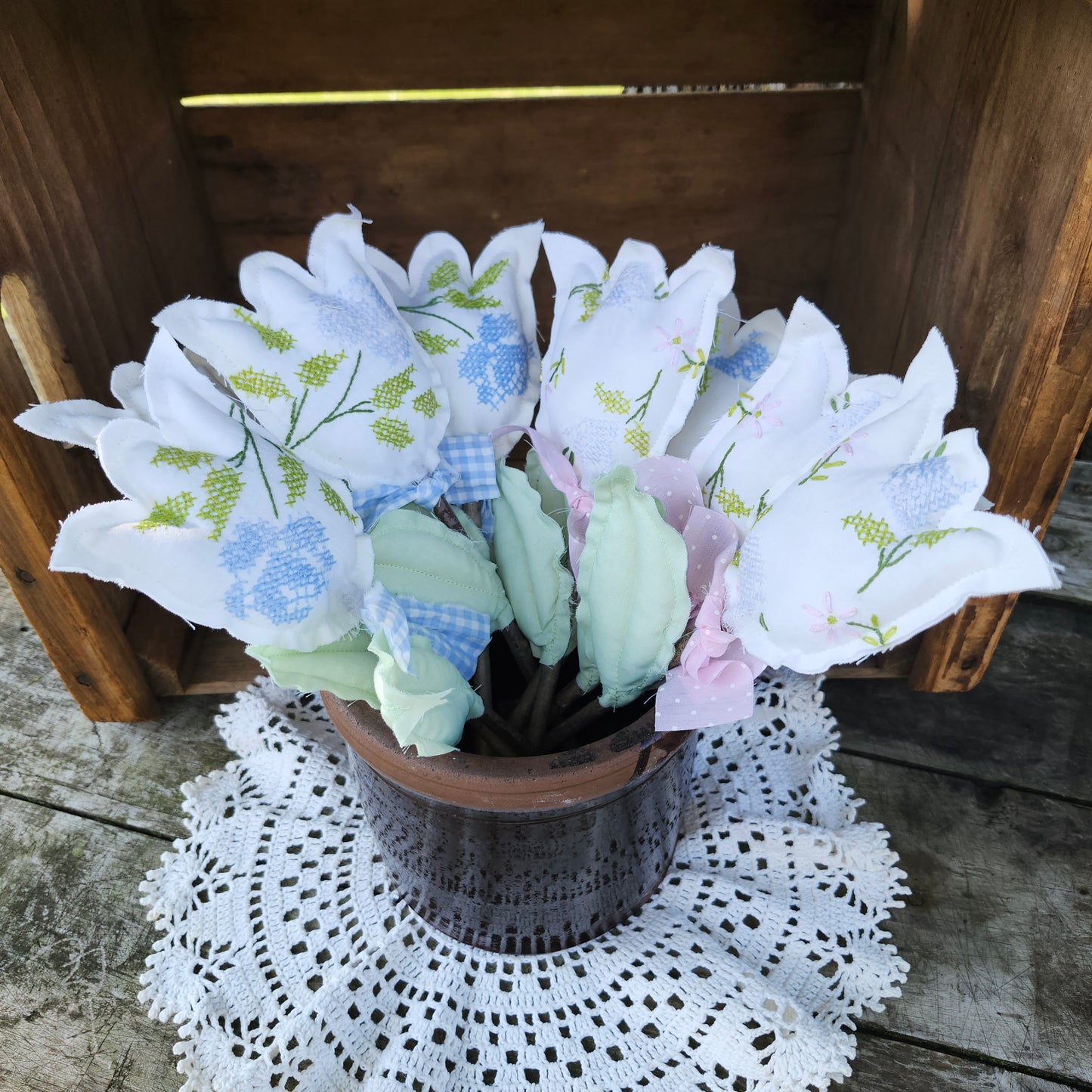 Tulip Flower handmade from vintage linens