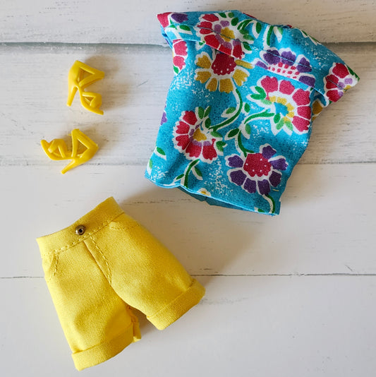 Yellow Shorts and Floral Blouse for 11 1/2"fashion dolls