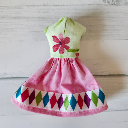 Pink and Green Dress for 9" girl fashion dolls