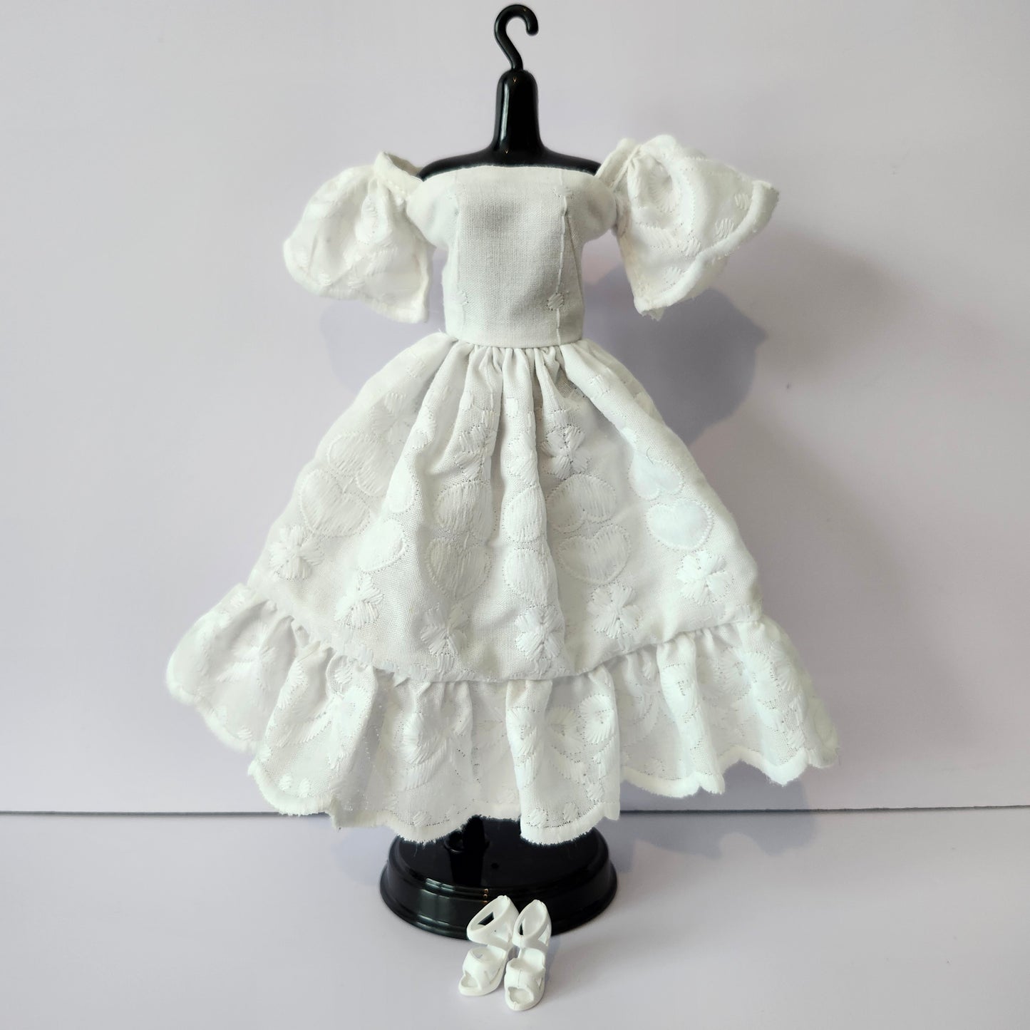 White Hearts and Bows Ruffled Dress for 11 1/2" fashion dolls