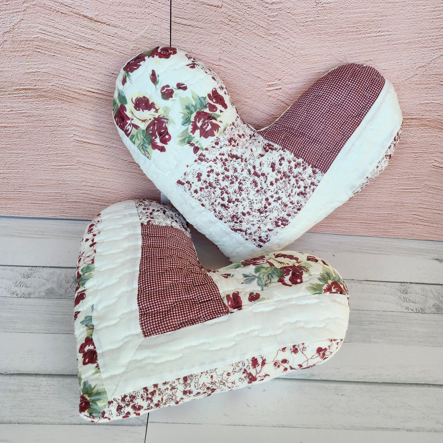 Floral Patchwork Quilted Heart Pillow