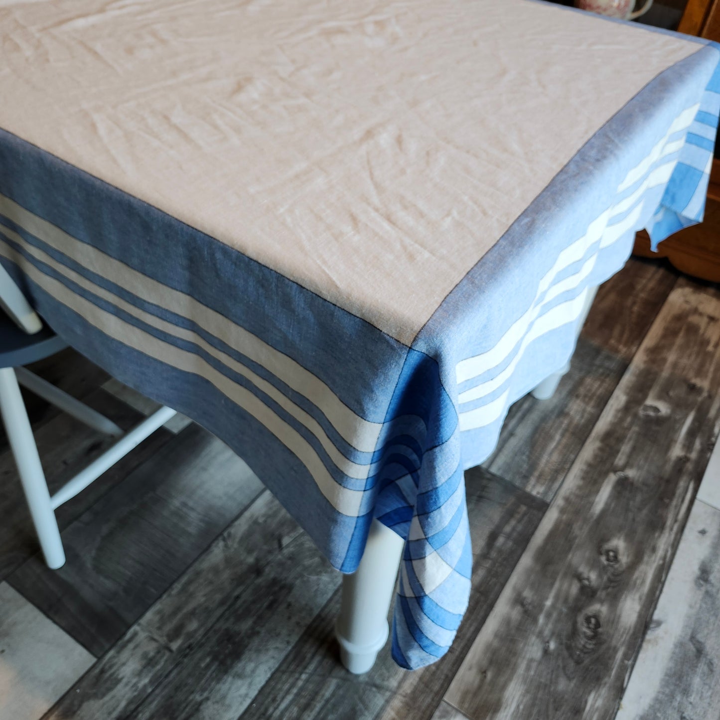 Blue and White Plaid Vintage Tablecloth