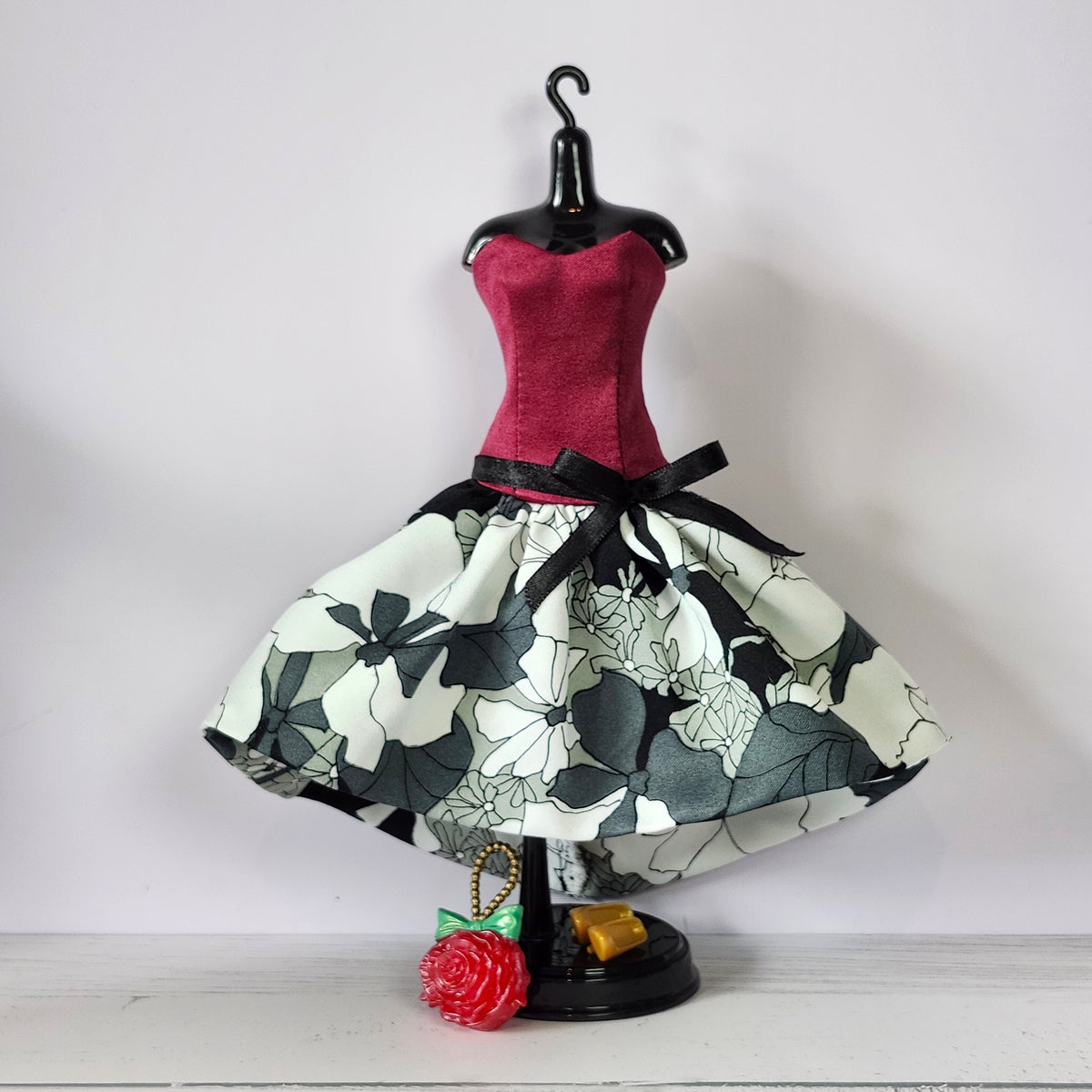 Black, White, and Red Prom Dress for 11 1/2" fashion dolls
