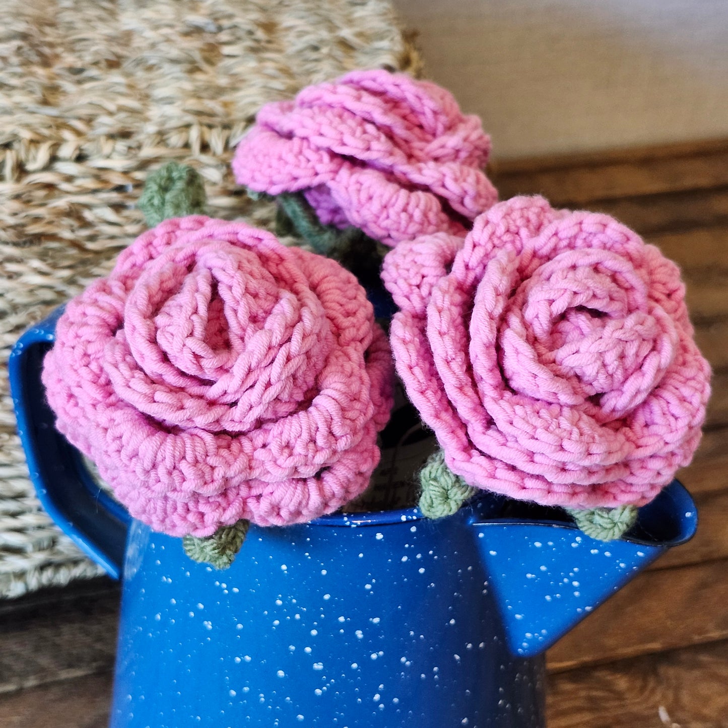 Handmade Crocheted Pink Rose