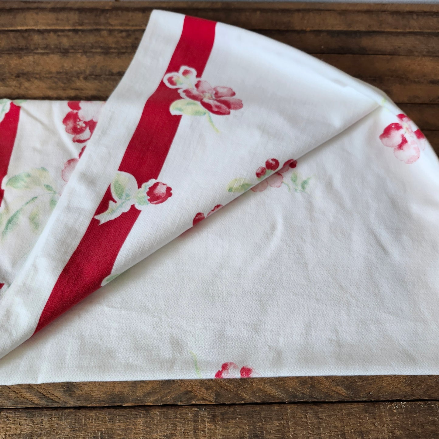 Red Floral Vintage Tablecloth