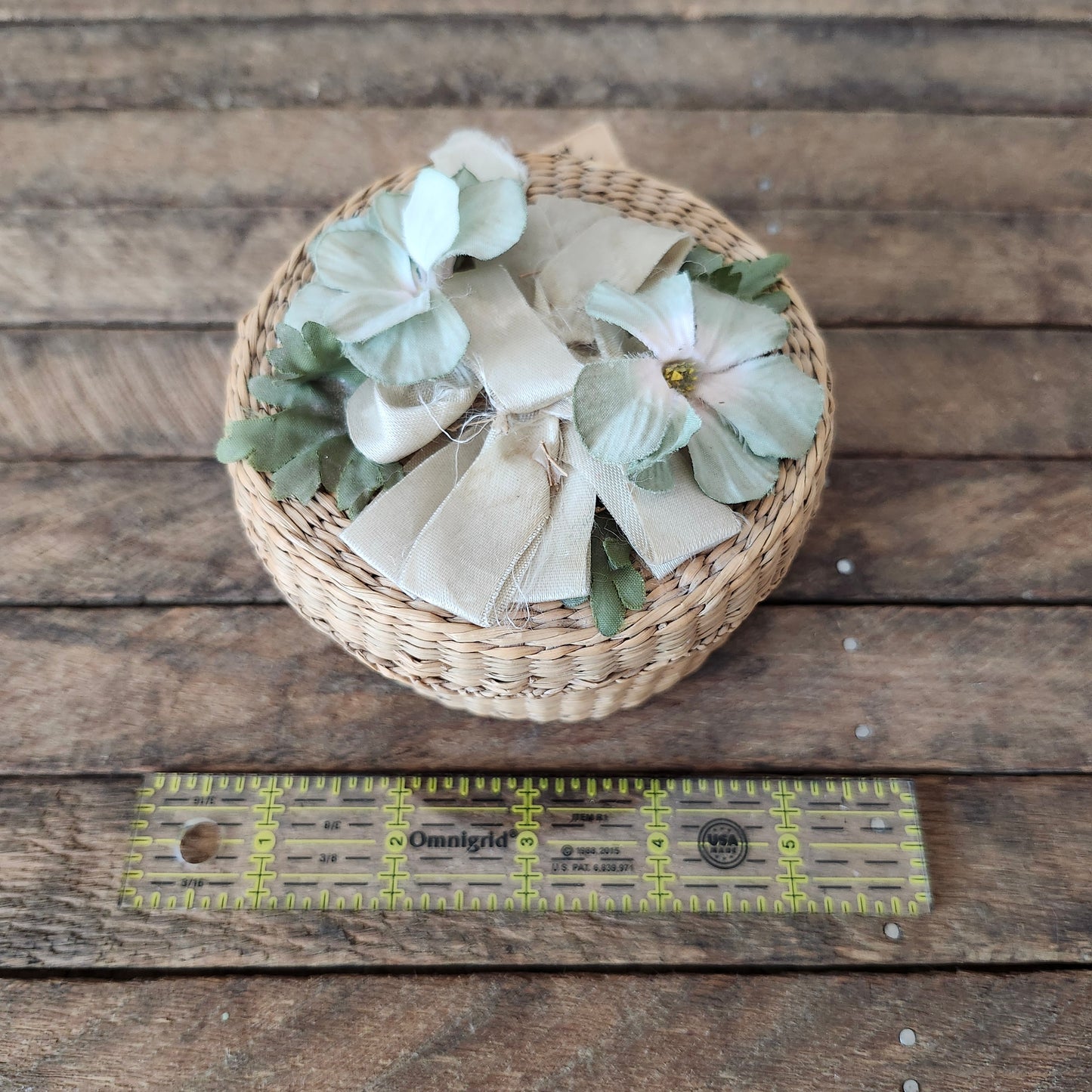 Vintage Handwoven Basket with Flowers on the Lid