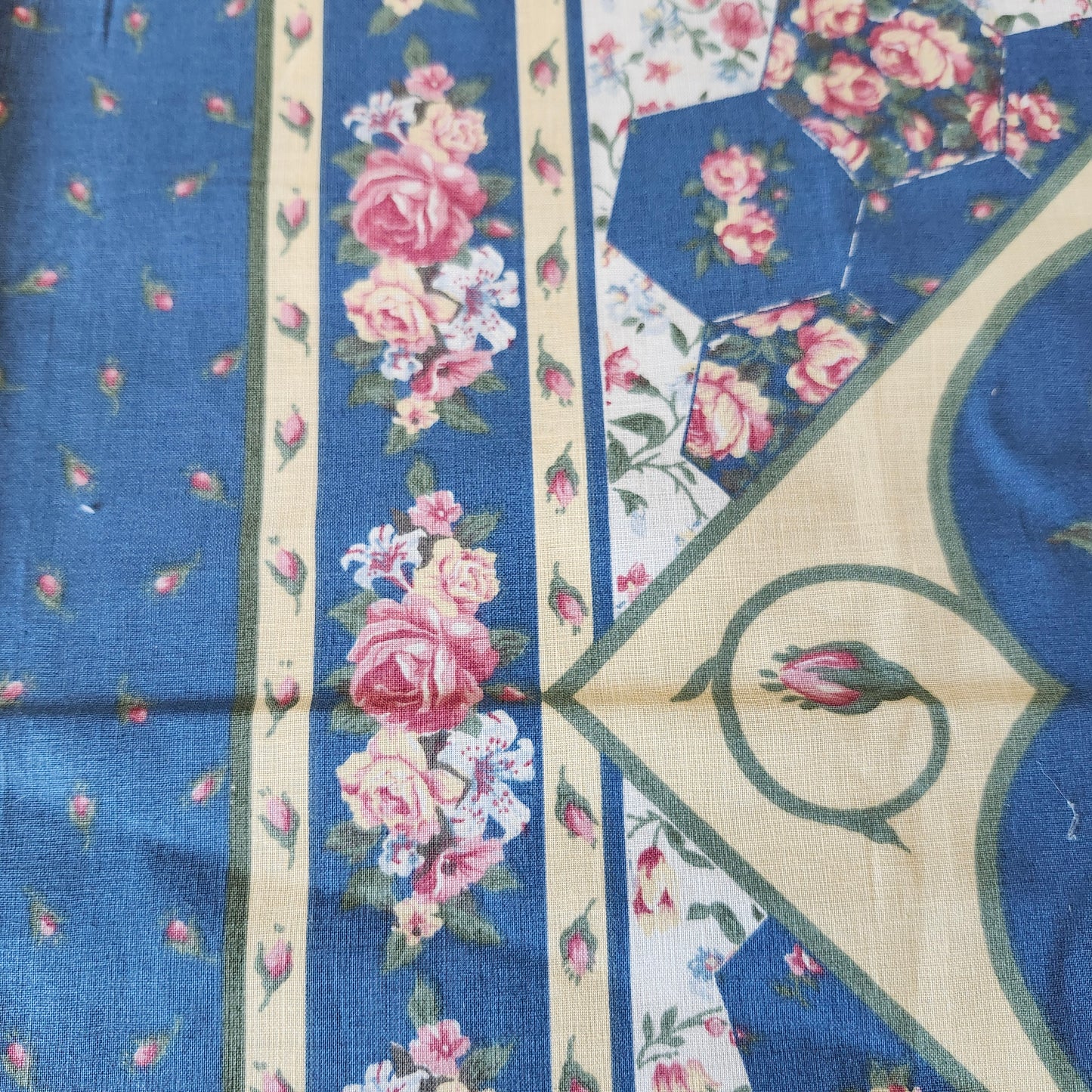 Red Roses on Blue Background Pillow Cut and Sew Panel